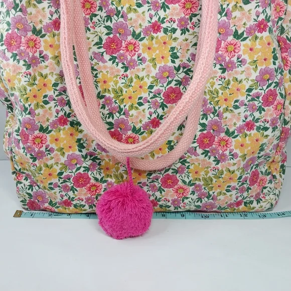 Eccolo Women's Bight Pink Floral Canvas Medium Size Reusable Tote Bag - Picture 5 of 10